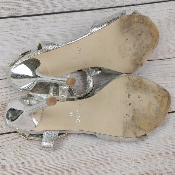 Aldo Silver Sandals Rhinestone Stiletto Wedding 7 - Picture 9 of 9